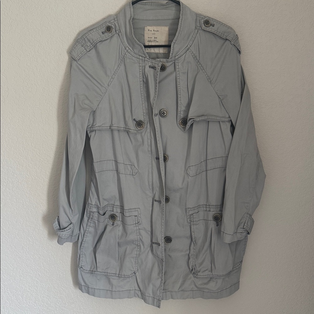 Free People Utility Military Jacket Gray Button Front Size XS